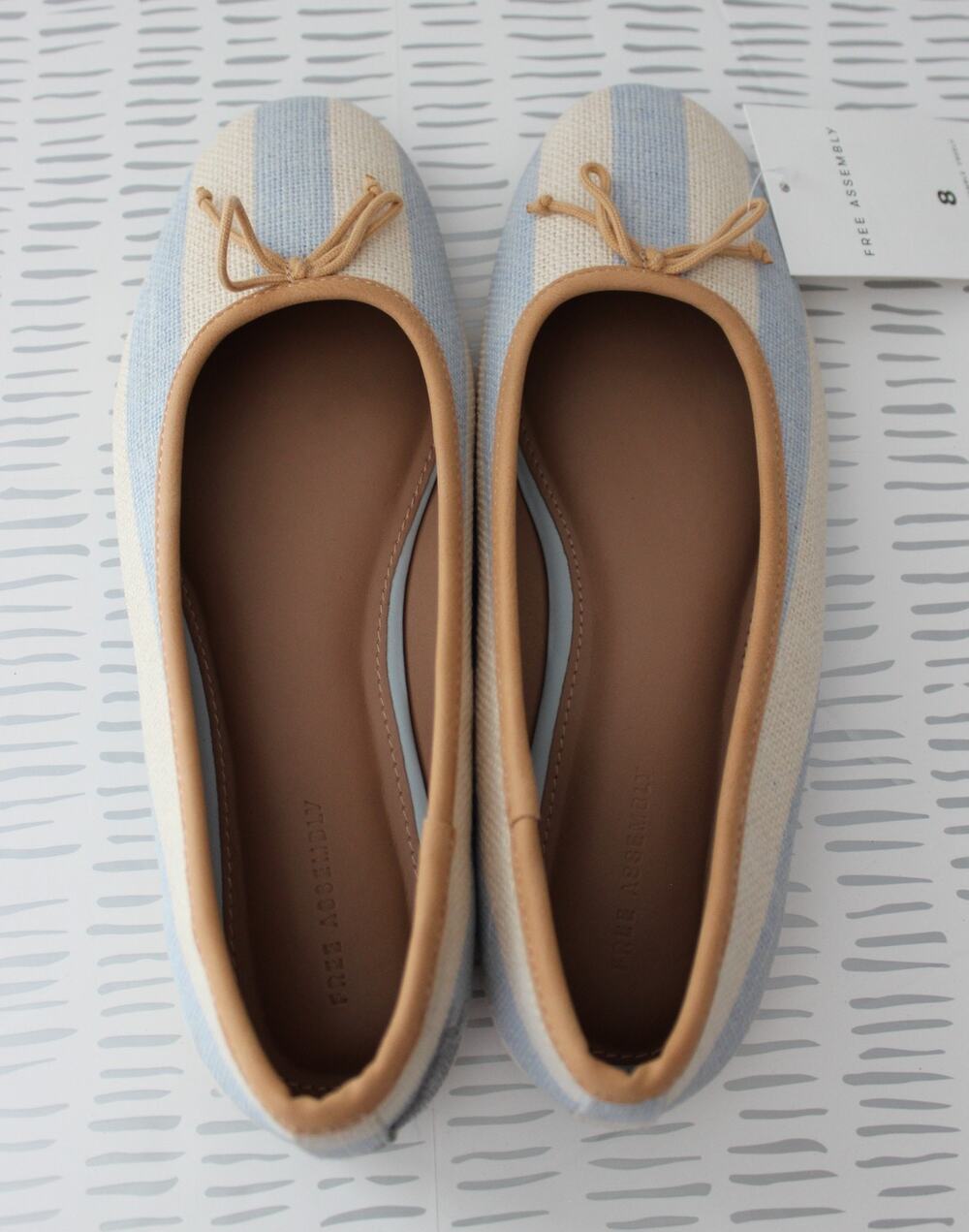 Free Assembly Womens Raffia Striped Ballet Flats with Bow Blue White Size 8 NEW